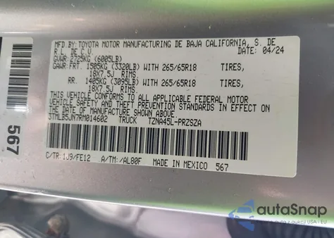 2024 Toyota Tacoma Trd Sport 4Wd z USA, uszkodzony, nr VIN 3TMLB5JN7RM014602